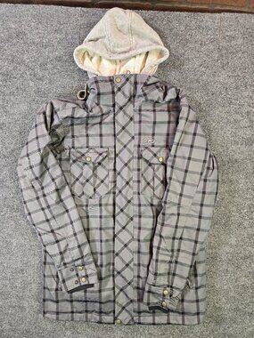 Nike 6.0 Snowboard Ski Jacket Womens Small Gray Plaid Hooded Winter Coat